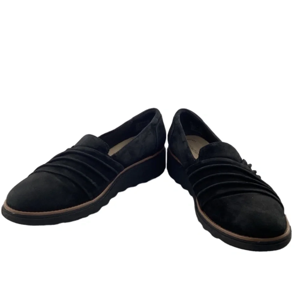 Collection by Clarks Sharon Villa Black Suede Wedge Loafer‎ Size 8.5